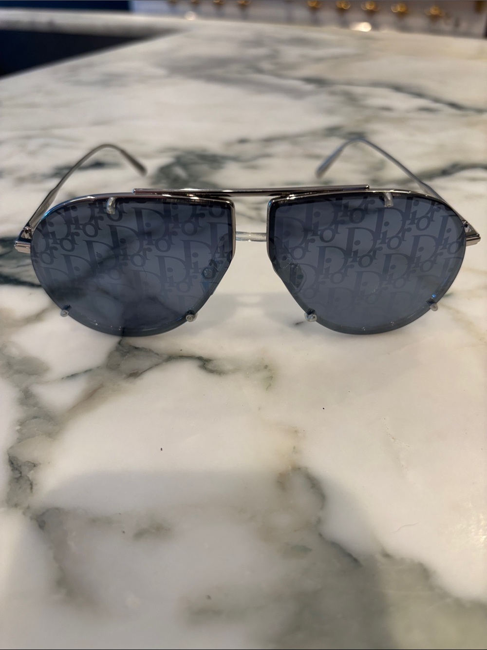 Dior Silver Frame Logo Gradient Aviator Sunglasses